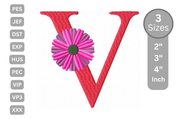 Blossom Alphabet Letter - V: A Premium Embroidery Design