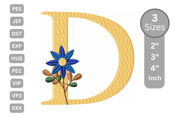 Botanical Flower Letter - D: A Seasonal Embroidery Delight