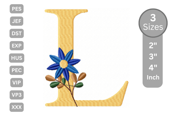 Botanical Flower Letter - L: A Charming Embroidery Design