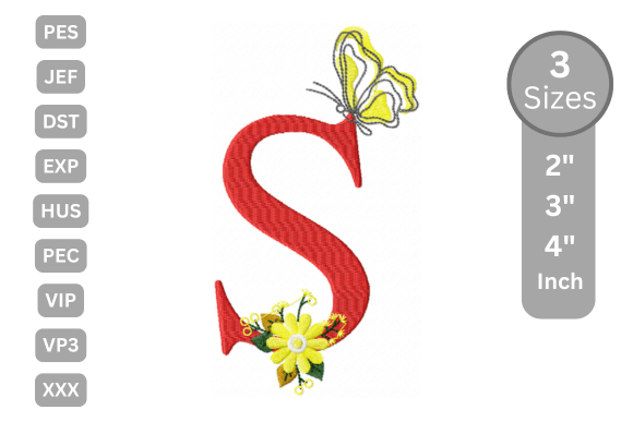 Butterfly Bloom Alphabet - S: A Charming Embroidery Design