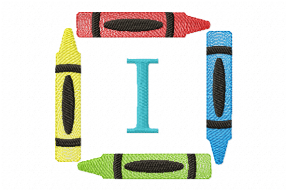 Crayons Frame Monogram Letter I: A Charming Embroidery Design