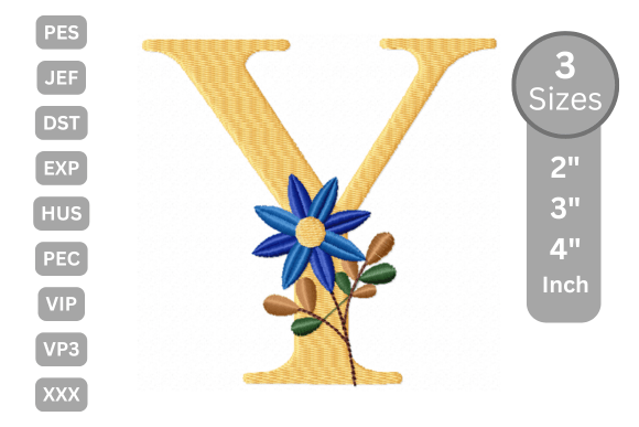 Elegant Botanical Flower Letter - Y for Embroidery