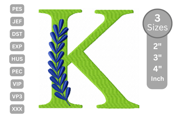 Elegant Floral Alphabet Letter-K for Embroidery
