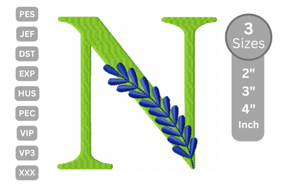 Elegant Floral Alphabet Letter-N Embroidery