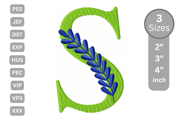 Elegant Floral Alphabet Letter-S for Embroidery