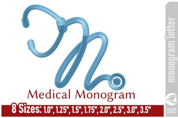 Elegant Medical Embroidery Monogram Letter - N