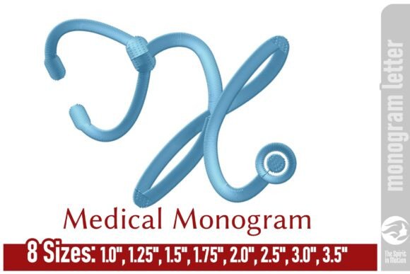 Elegant Medical Embroidery Monogram Letter - X