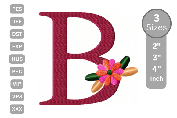 Floral Alphabet Letter - B for Seasonal Embroidery