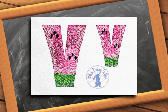 Watermelon Letter V: A Refreshing Summer Embroidery Design